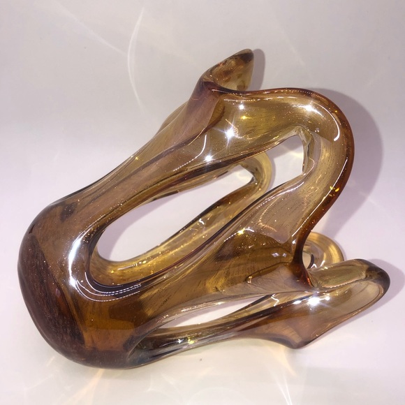 Murano Amber Glass Sculpture Bowl Mid Century Modern 7” H 6” W - Picture 9 of 9